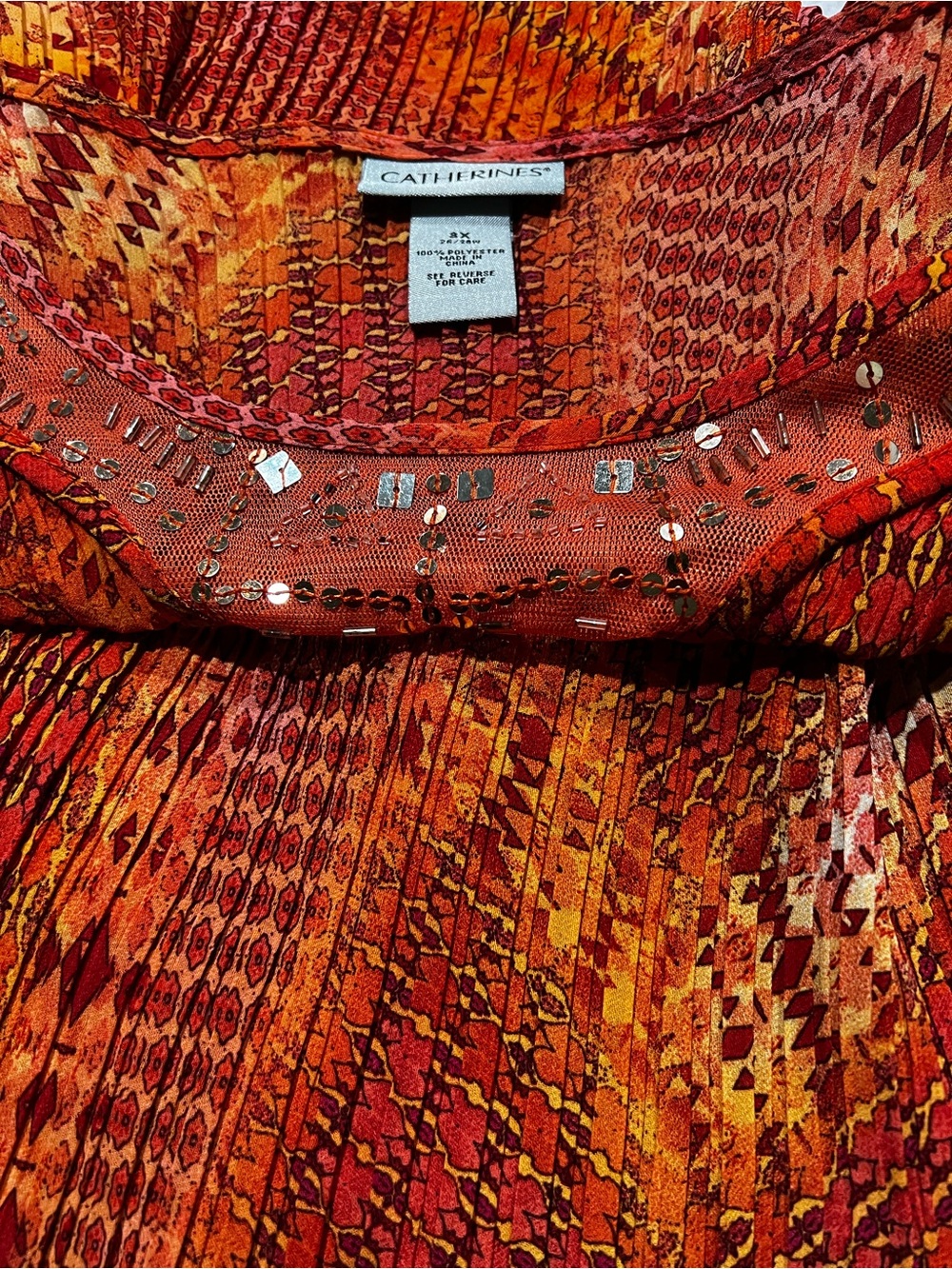 Catherines Red-Orange Printed Sequin-Trim Tunic - Picture 4 of 6